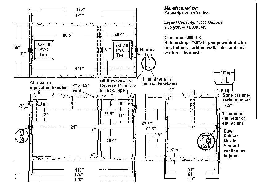 Drawing of 1500 gallon tank